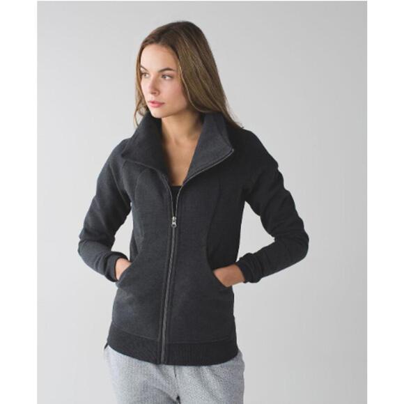 Lululemon Cozy Cuddle Up Fleece Jacket Heathered Black / Black Size 8 EUC - Picture 1 of 9